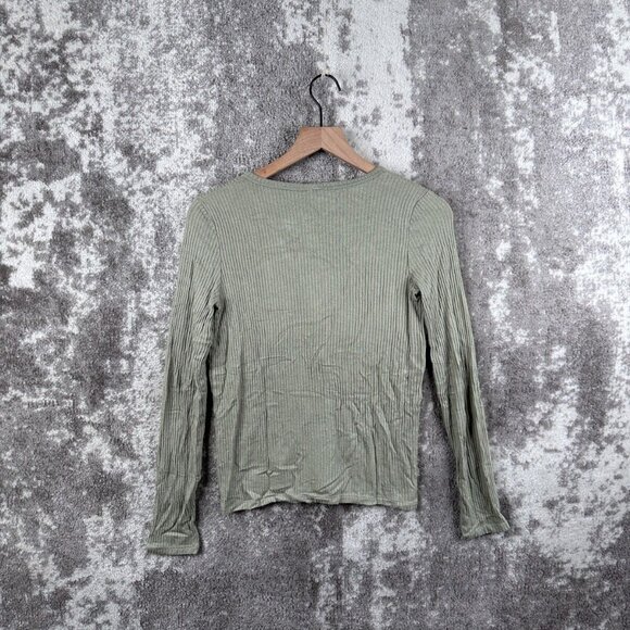 Wilfred Free Top 2XS Womens Sage Green Ribbed Long Sleeve Button Up V Neck XXS - Picture 2 of 8